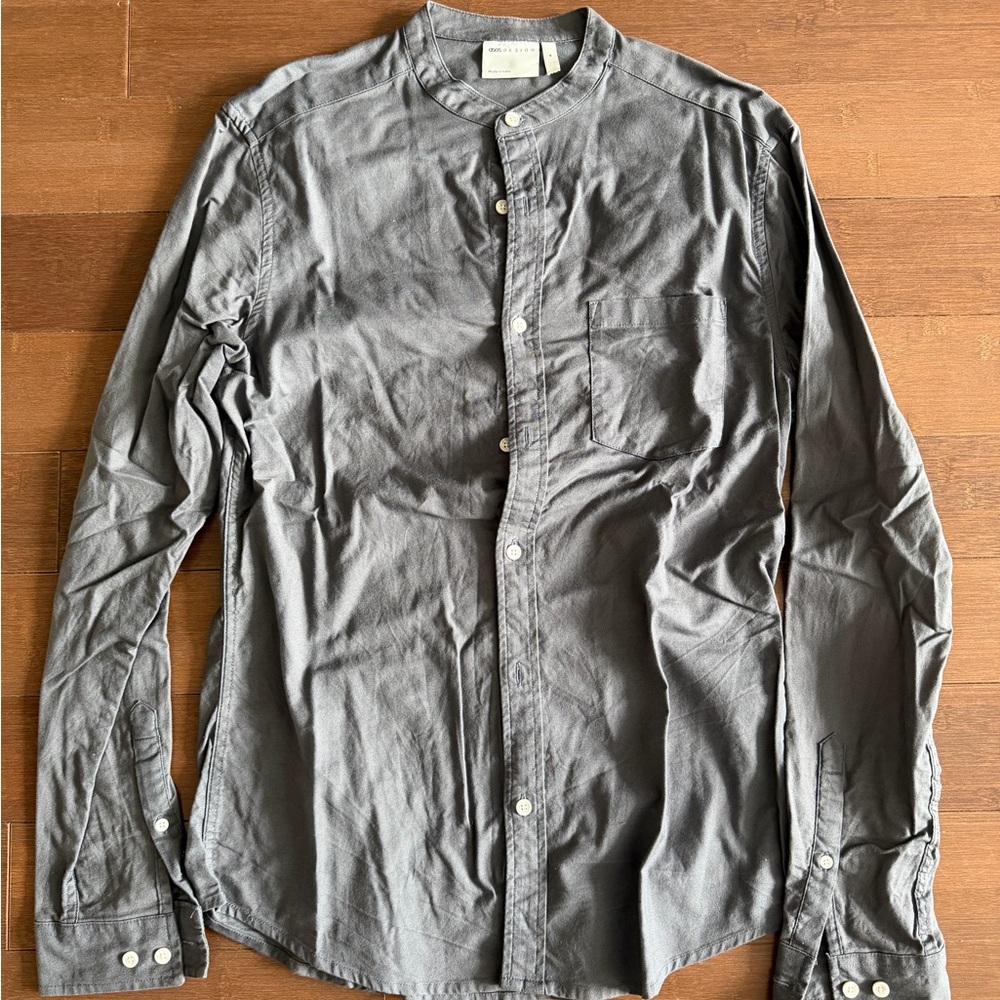 ASOS Men's Charcoal Blade Collar Button-Down Shirt
